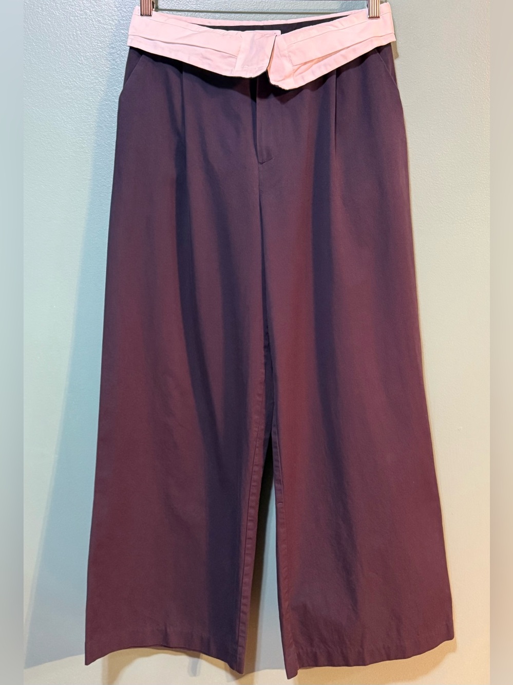 OAK + FORT navy fold over waist Wide-Leg cotton pant